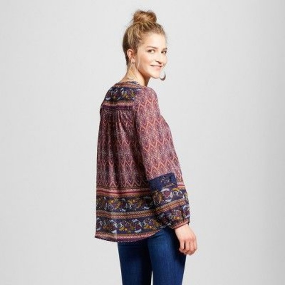 New KNOX ROSE Embroidered Border Peasant Top [D4] - Picture 3 of 8